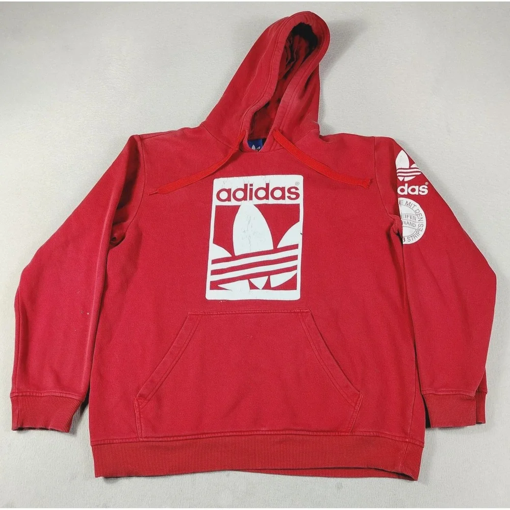 Adidas Originals Hoodie Sweatshirt Mens Medium Red Trefoil Pullover Fleece